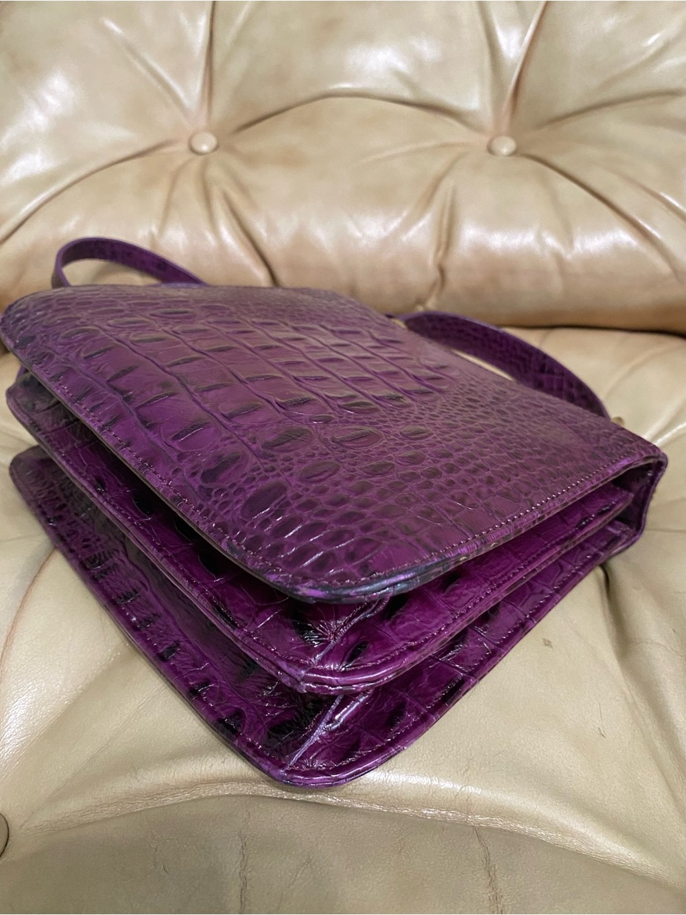 Rare Brahmin DARK IRIS Purple Double Rose Charm Fob Tassel & crossbody Vintage - Picture 13 of 16